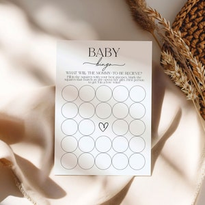 Baby Bingo Spiel, Printable Baby Shower Bingo, Baby Lotterie Karte, Minimalistisches Baby Shower Spiel, Instant Download