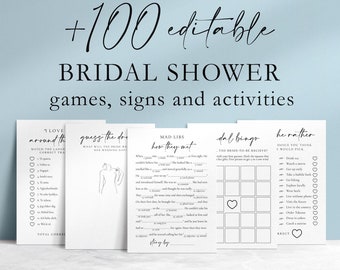 100+ Bridal Shower Games Bundle: Minimalist Bachelorette Party (Digital Download)