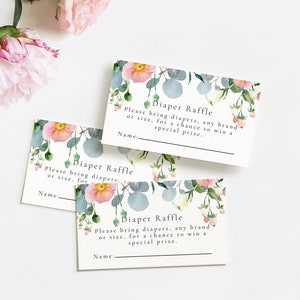 Blozen bloemen luier loterij ticket, baby shower luier loterij ticket afdrukbaar, klaar om PDF-item af te drukken, direct downloaden
