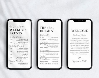 Digital Wedding Weekend Events Itinerary Template, Minimal Wedding Schedule, Details & Welcome, Electronic Wedding Order of Events