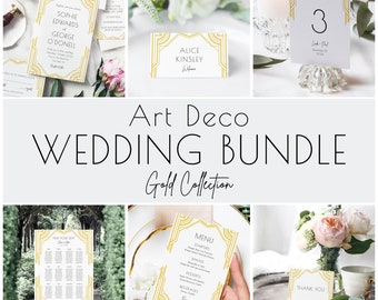 Art Deco Wedding Invitation Suite: Golden Geometric Design (Printable Templates)