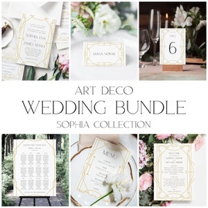 Art Deco Wedding Bundle, Great Gatsby Wedding Stationery Collection, Art Nouveau Wedding Invitation Set, 100% Editable, Instant Download