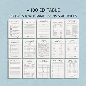 100 Bridal Shower Games Bundle, Modern Bachelorette Party Games, 100% Editable Printable Templates