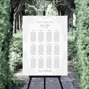 Art Deco Wedding Seating Plan Board, Silver Great Gatsby Wedding Seating Chart, 18x24 24x36 A1 & A2 Wedding Seating Chart Template