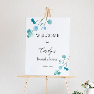 Blue Eucalyptus Bridal Shower Welcome Sign: Elegant Poster Template
