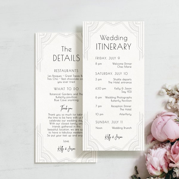 Art Deco Wedding Timeline Template, Wedding Weekend Itinerary, Order of Events, Wedding Day Schedule of Events