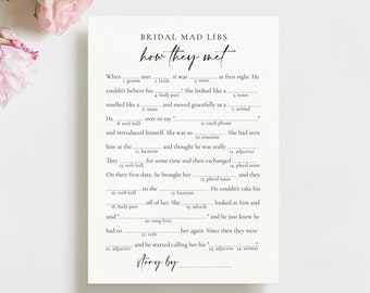 Jeu Mad Libs pour la douche nuptiale : comment ils se sont rencontrés, design moderne (PDF)