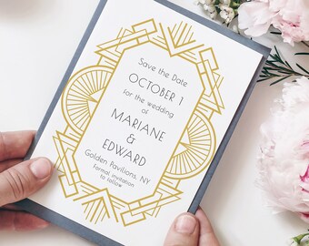 Art Deco Save The Date Card Template: Editable 1920s Design