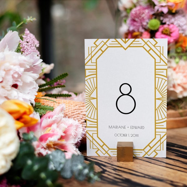 Printable Art Deco Table Numbers, Editable Art Deco Table Number Templates, Table Numbers to Download, Wedding Table Number Cards