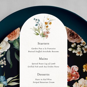 Arched Dutch Floral Menu Template, Spring Wedding Menu, Elegant Romantic Dining Carte, INSTANT DOWNLOAD
