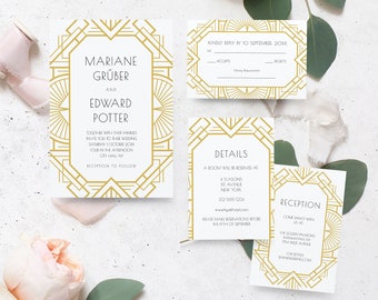 Art Deco Wedding Invitation Set: Editable Art Nouveau Template (Digital)