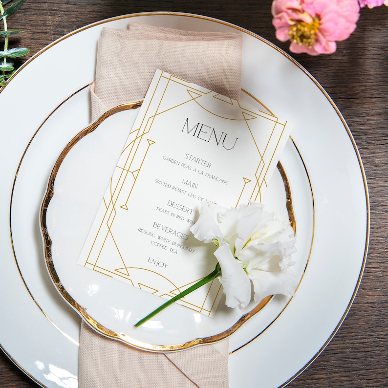 Geometric Art Deco Menu Template, 5x7 Great Gatsby Dinner Menu, Art ...