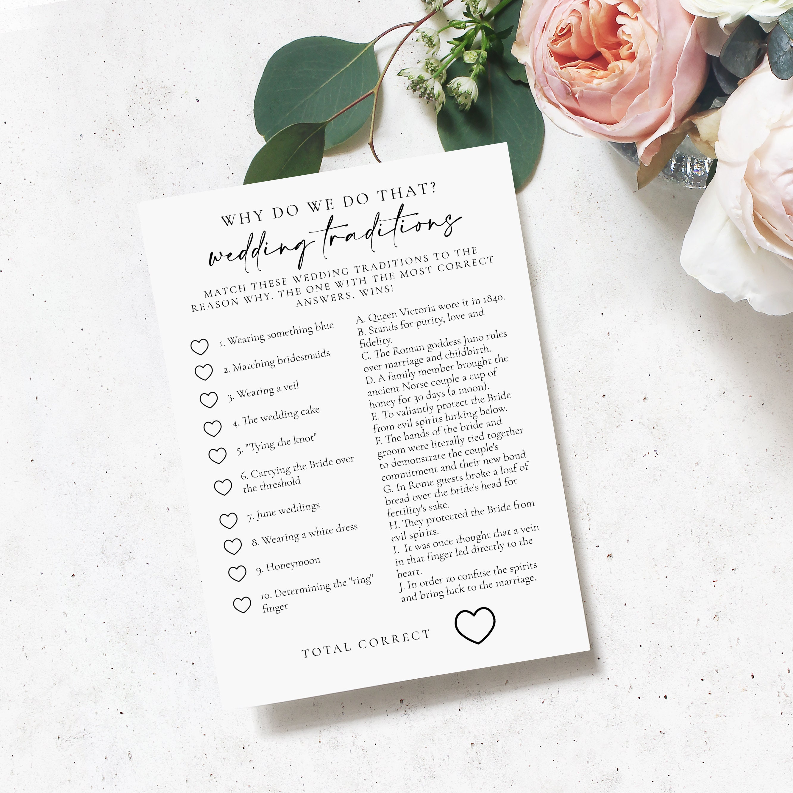 Wedding Traditions Bridal Shower Game Printable, Ready to Print Bridal Shower Trivia Game, PDF