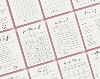 Ready to Print Bridal Shower Games with Modern, Minimalist Design, Printable on Letter and A4 Size Paper, Instant Download