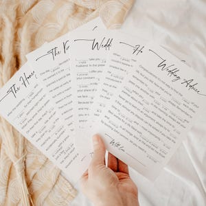 A hand holding 5 printable mad libs games with modern, minimalist design