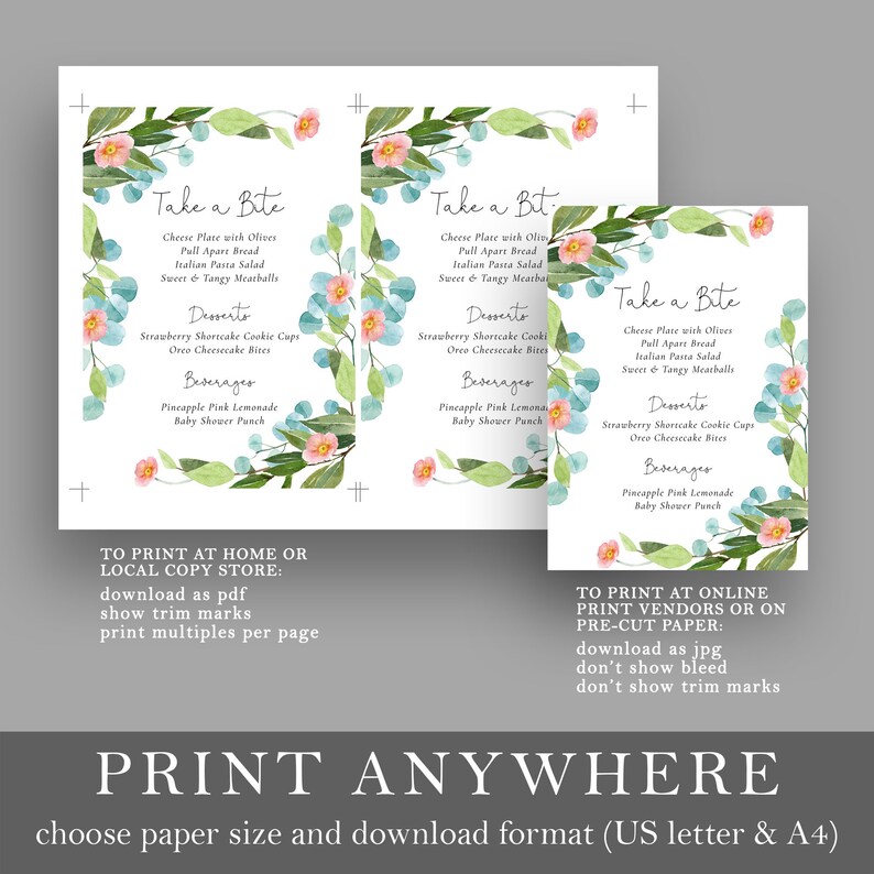Printable Party Buffet Menu Sign With Watercolor Greenery and - Etsy