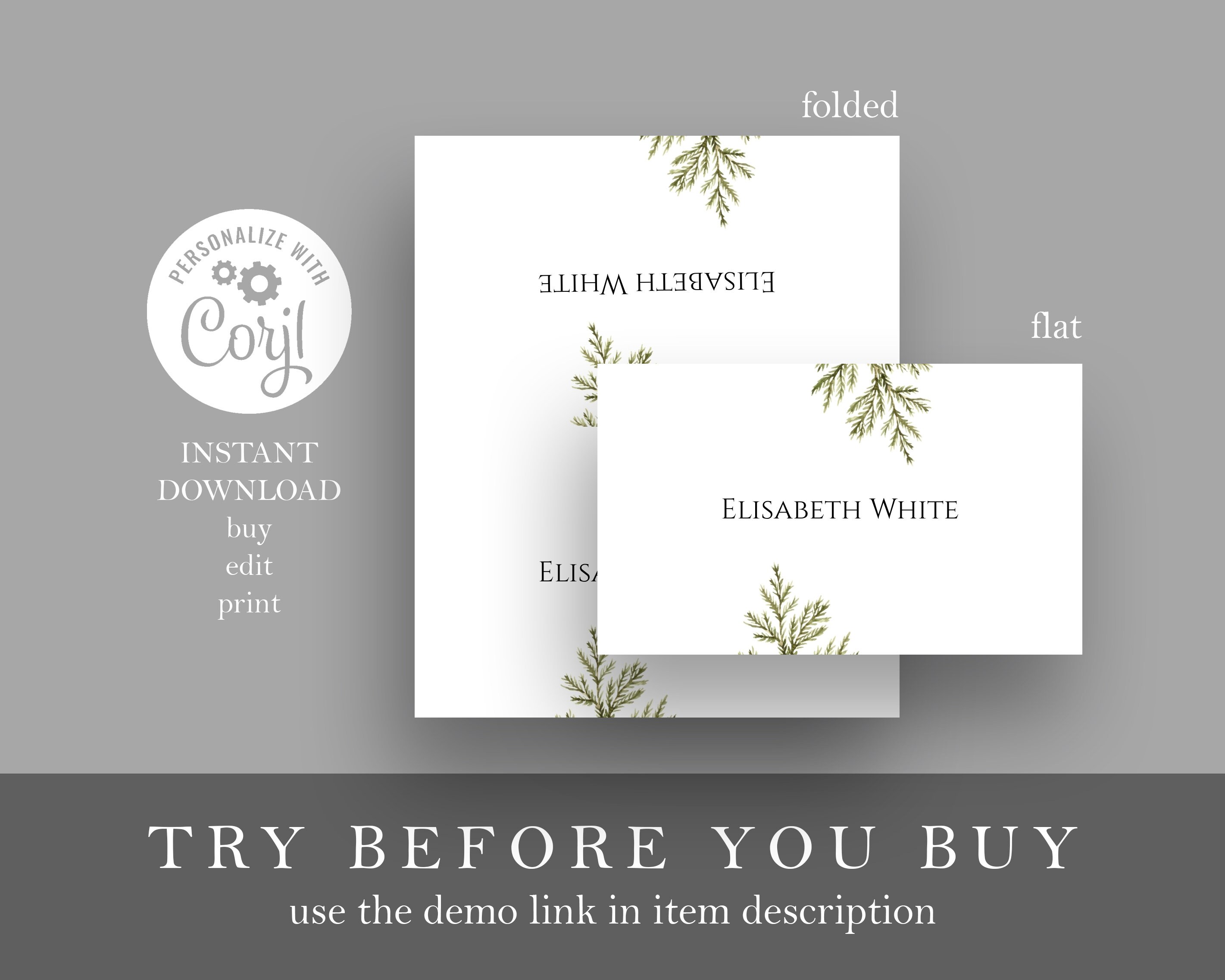 Winter Wedding Place Cards Template, Christmas Party Place Card ...