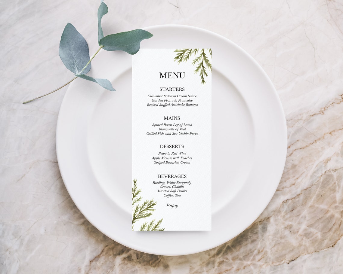 Long Wedding Menu Template Printable Wedding Menu DIY | Etsy