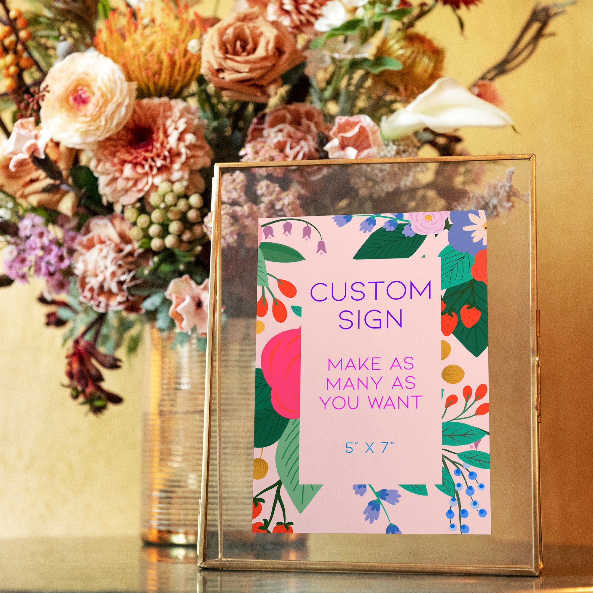Custom printable sign template pink floral editable signage etsy