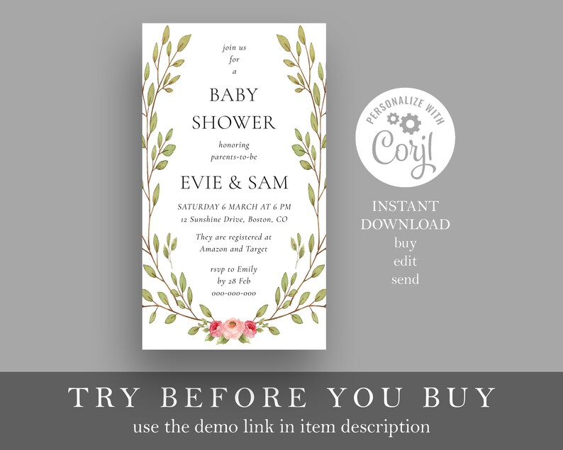 Editable Baby Shower Evite Template Electronic Baby Shower Etsy