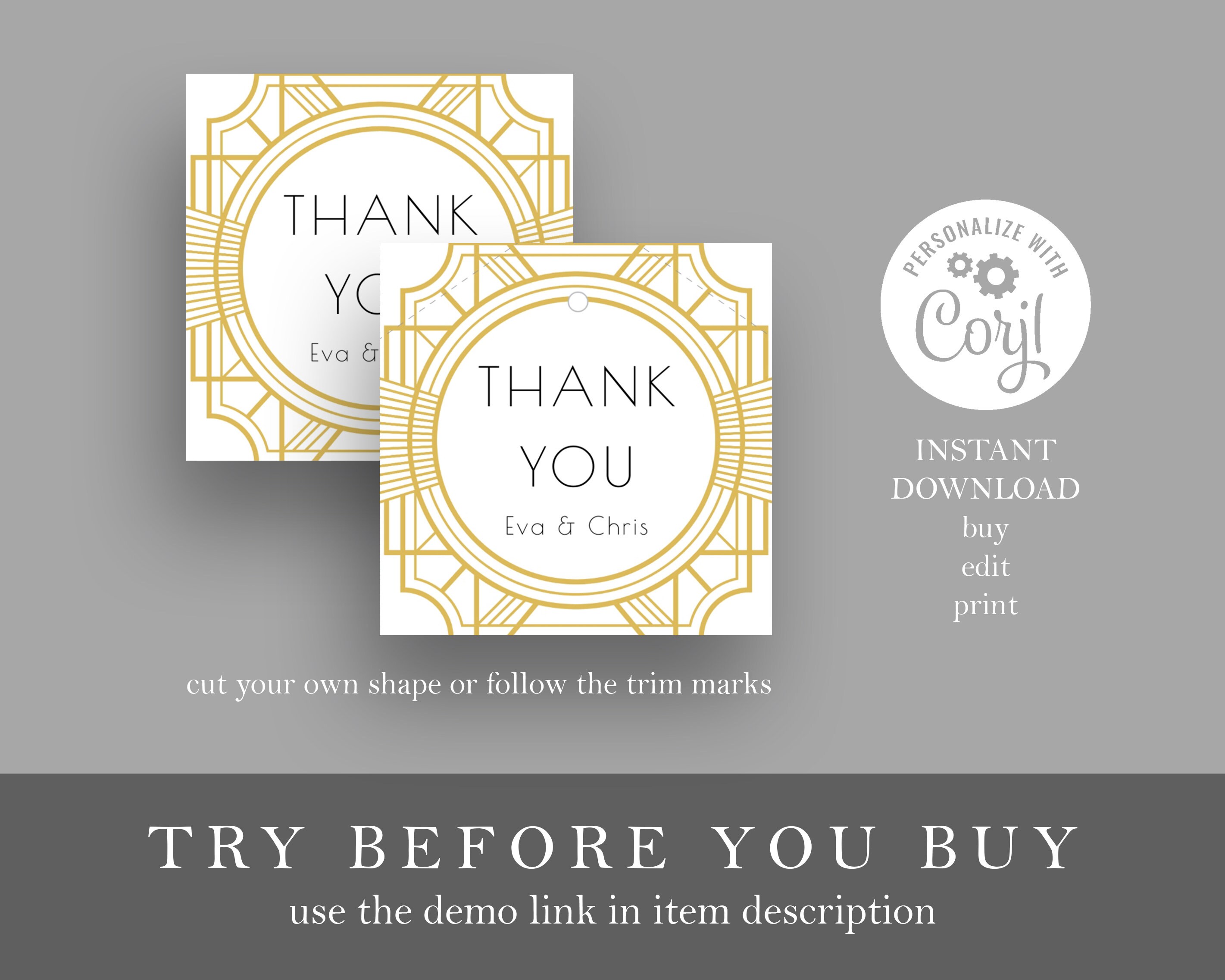 1920s Art Deco Favor Tag Template Editable Square Favor - Etsy