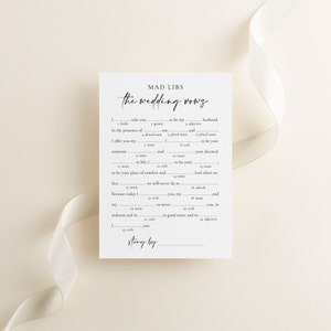 The wedding vows bridal shower mad libs game.