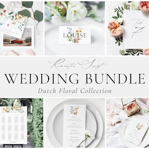 Floral Wedding Invitation Suite: Romantic Script (Editable Templates)