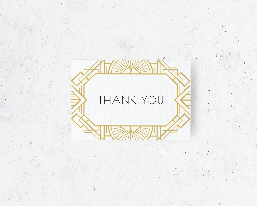Art Deco Thank You Card Template, Editable Thank You Insert, Great