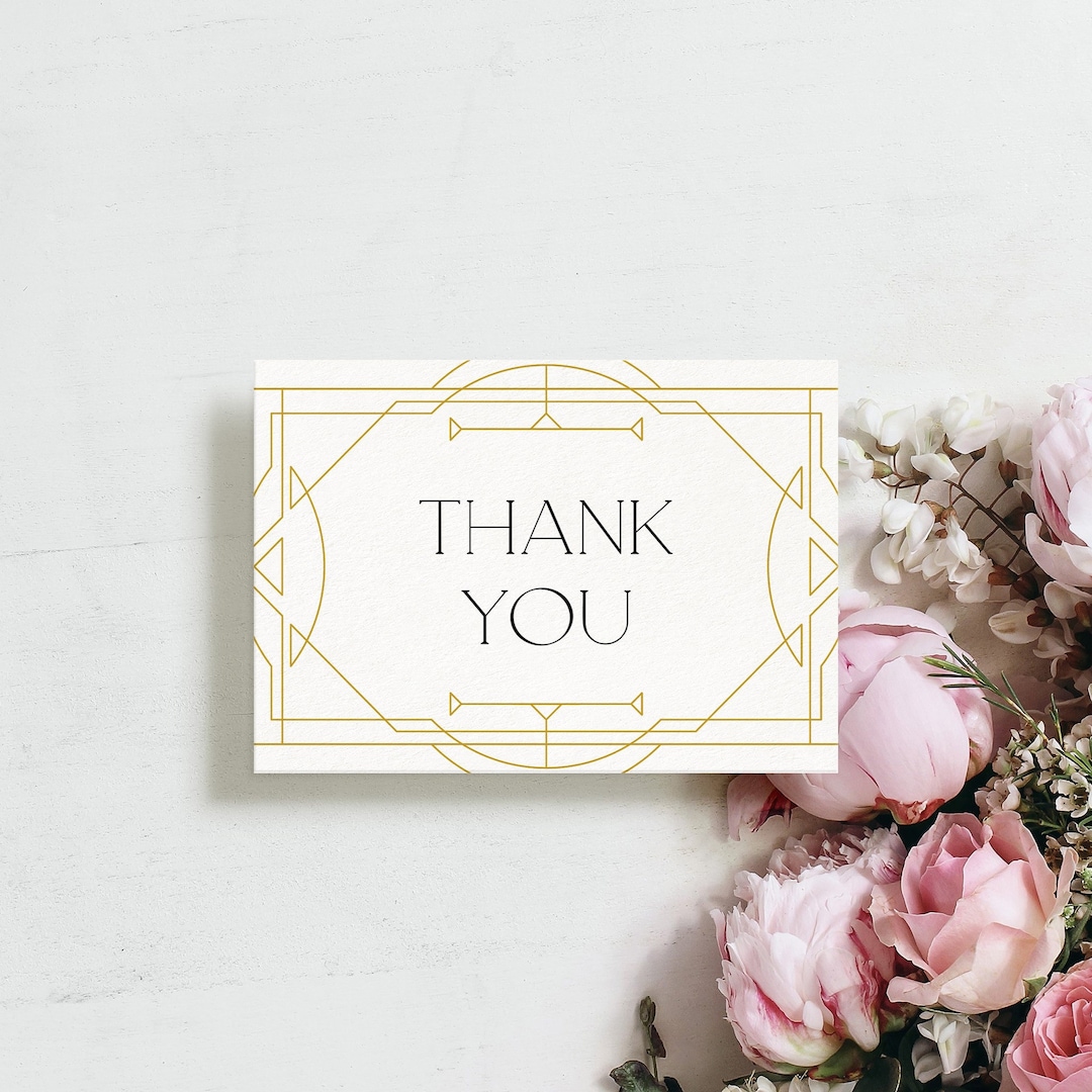 Art Deco Thank You Card Template, Art Nouveau Wedding Notes, Printable