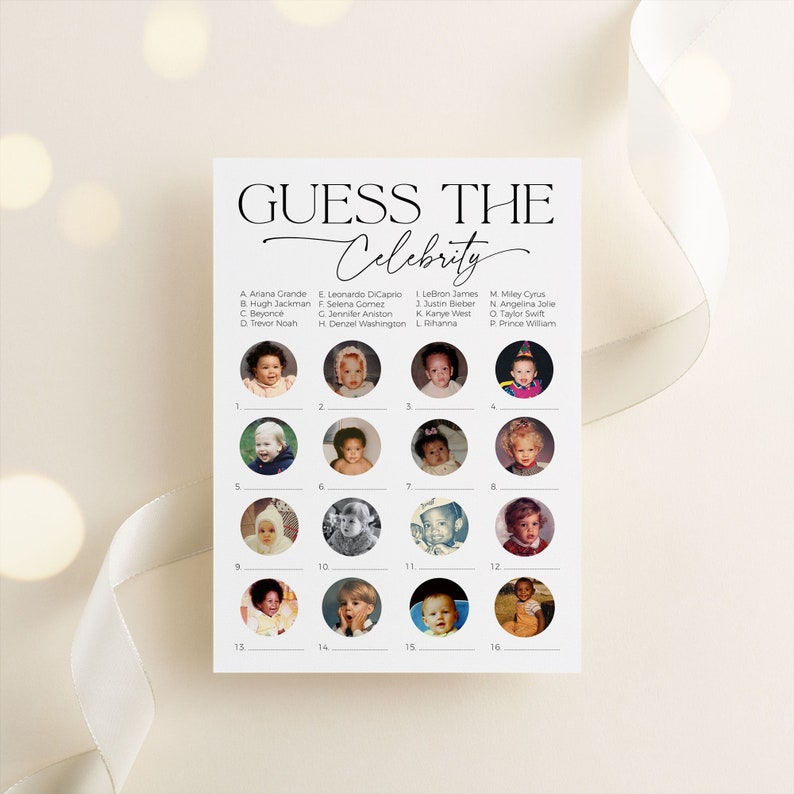 Guess the Celebrity Baby Shower game with 16 photos of famous people as babies