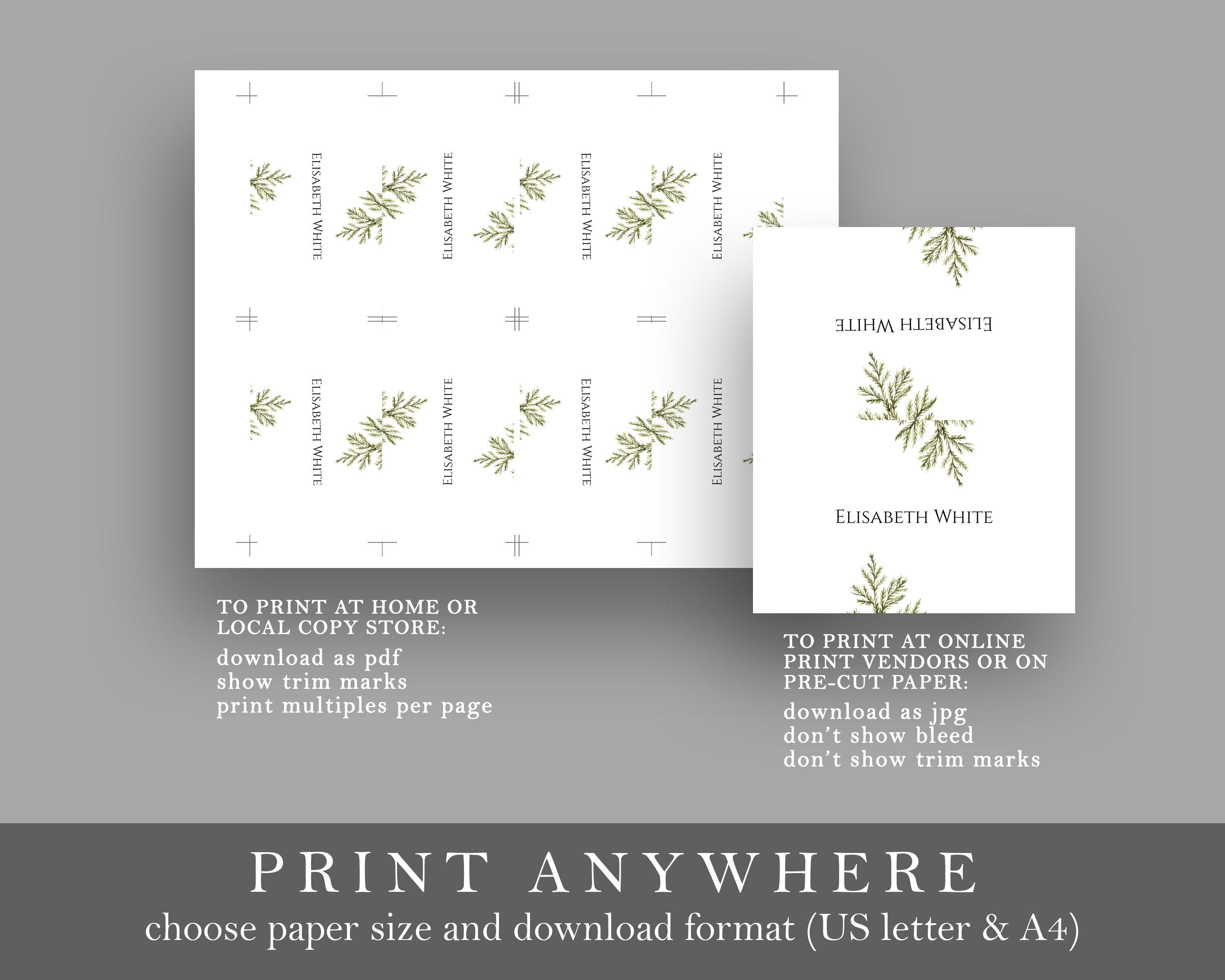 Winter Wedding Place Cards Template, Christmas Party Place Card ...