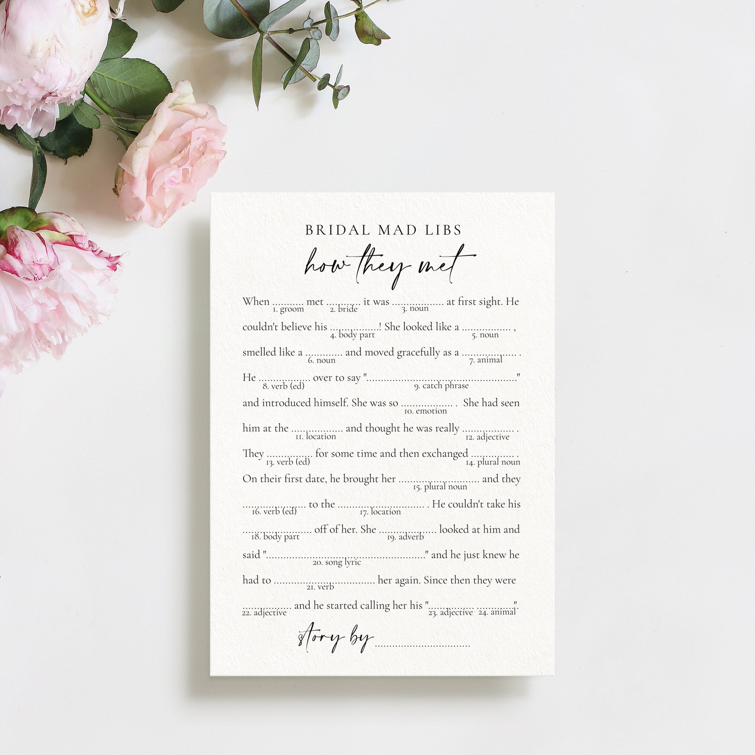 Mad Libs Bridal Shower Game Printable How They Met Mad Libs - Etsy