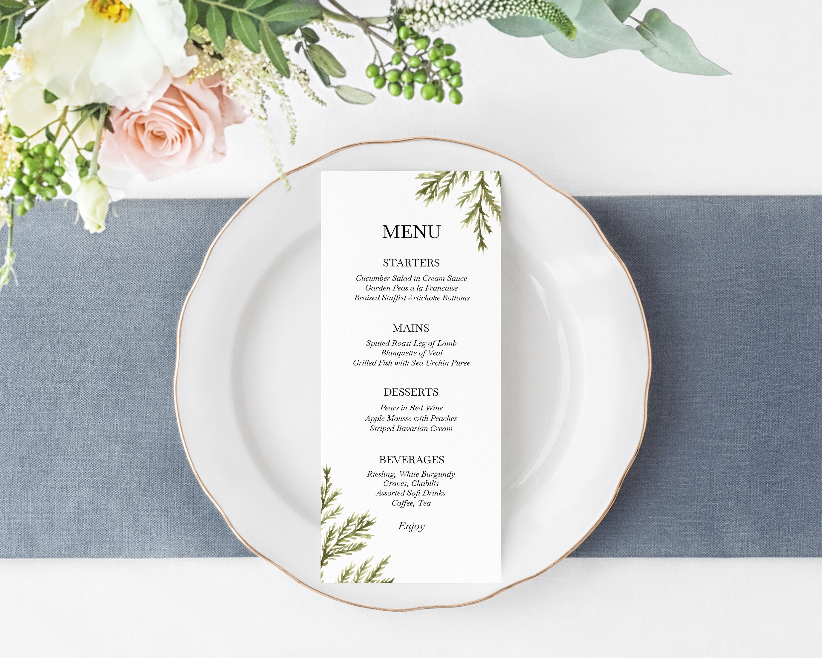 Long Wedding Menu Template Printable Wedding Menu DIY - Etsy