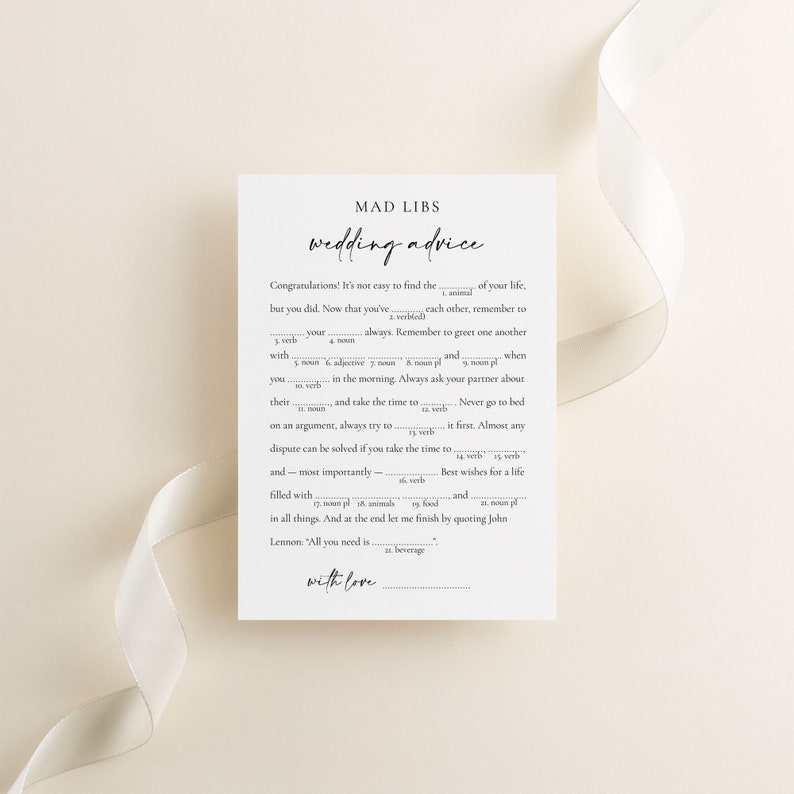 Wedding Advice mad libs game which can be used for the wedding toasts.