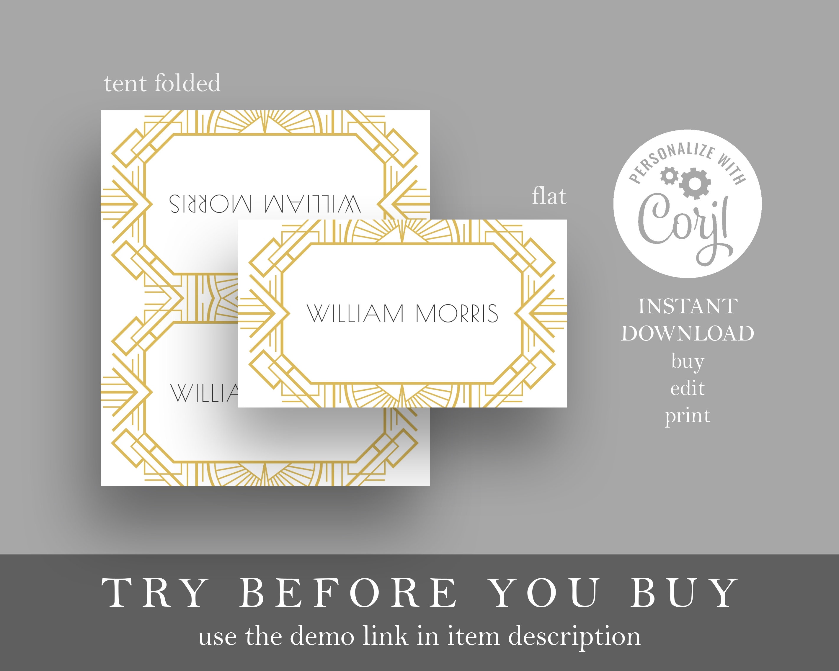 Art Deco Place Cards Template Great Gatsby Dinner Place Tags - Etsy