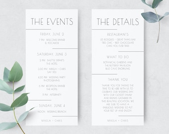 Electronic Minimalist Wedding Timeline Template, Weekend Events Timeline Card, Printable Wedding Itinerary, Welcome Bag Insert Cards