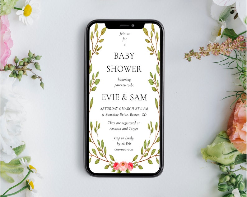 Editable Baby Shower Evite Template Electronic Baby Shower Etsy