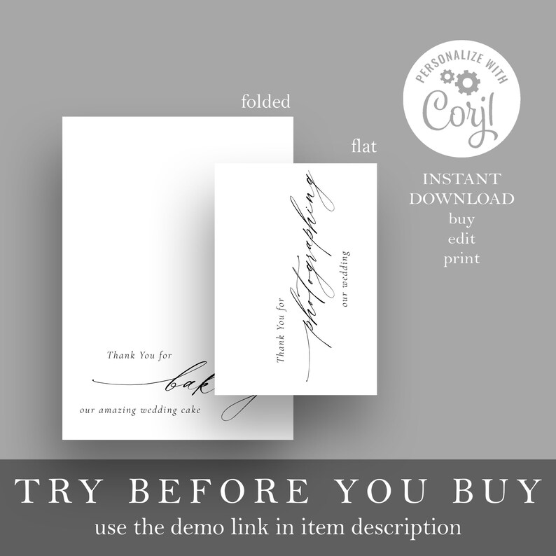 Editable Wedding Vendor Thank You Cards Romantic Elegance Etsy