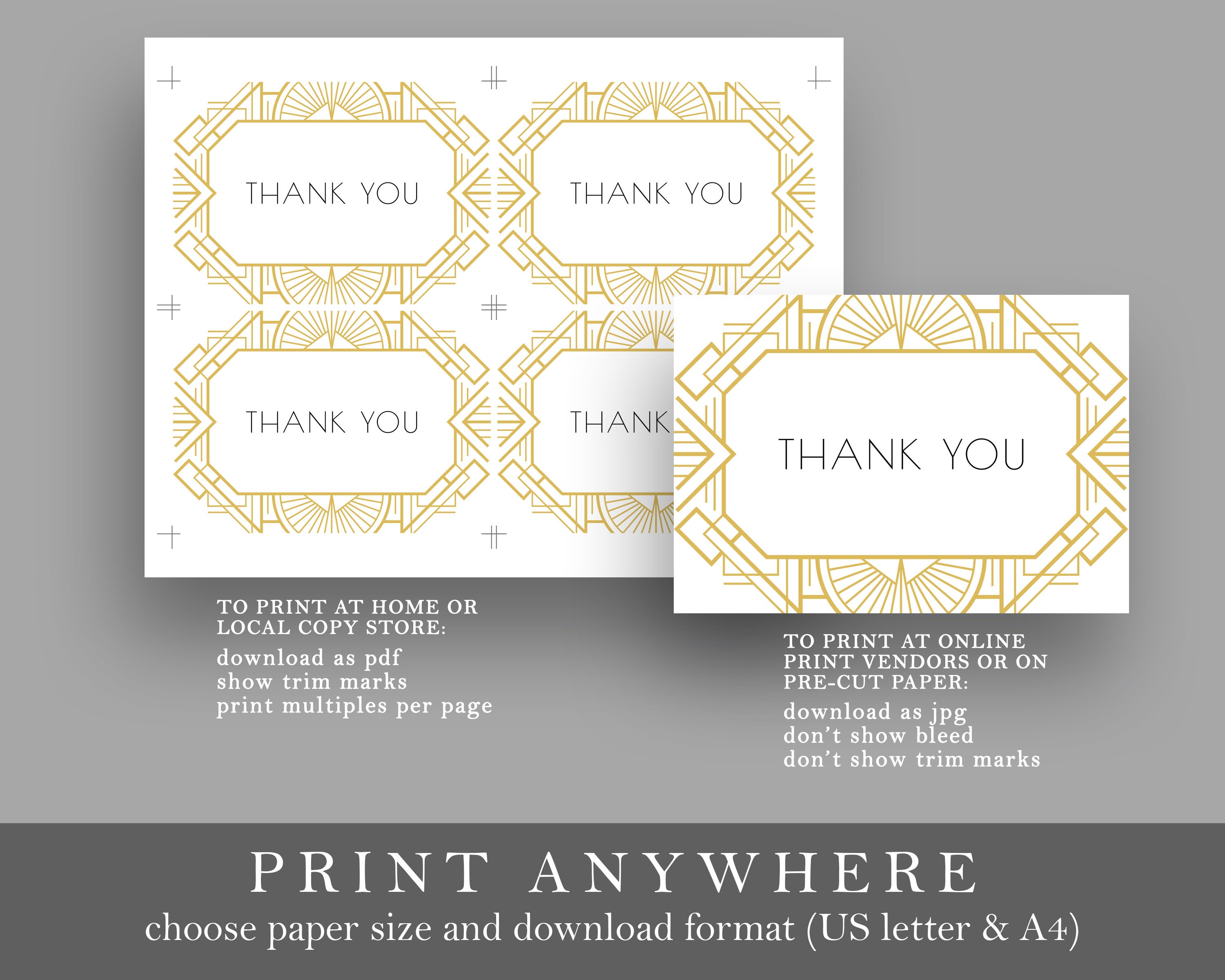 Art Deco Thank You Card Template Editable Thank You Insert Etsy