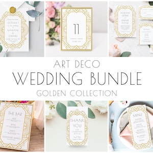Art Deco Wedding Collection Template, Great Gatsby Wedding Theme Suite, Modern Wedding Bundle, Art Nouveau Wedding Evite Set