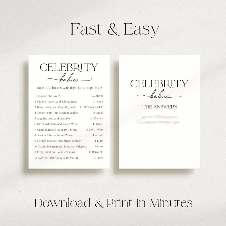Celebrity Baby Name Game, Printable Baby Shower Game, Celebrity Baby ...