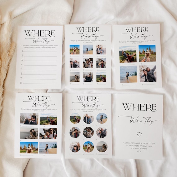 Where Were They Bridal Shower Game, Couples Photo Travel Quiz, Destination Wedding Game, Engagement Party Activity