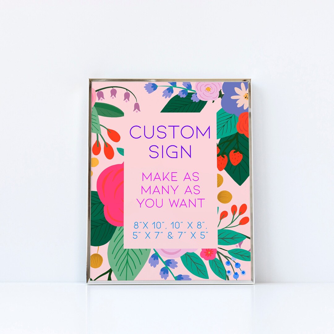 Custom Printable Sign Template, Pink Floral Editable Signage, Colorful ...