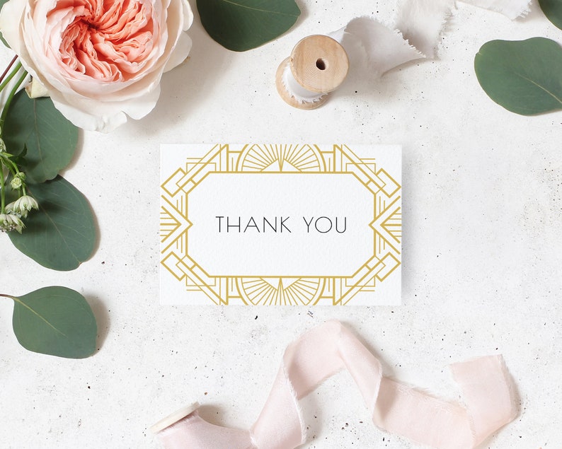 Art Deco Thank You Card Template Editable Thank You Insert Etsy