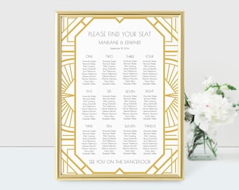 Art Deco Wedding Seating Chart Template, Vertical Table Seating Chart, Find Your Seat Wedding Sign, Editable Wedding Seating Plan