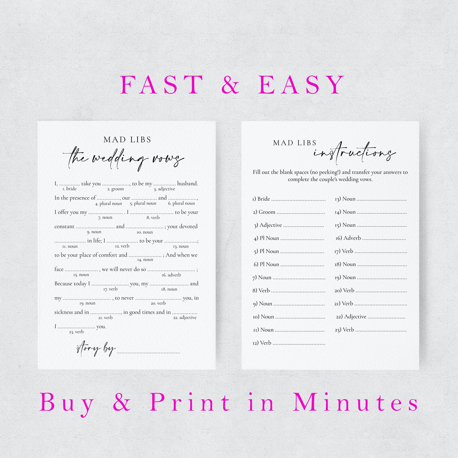 Wedding Mad Libs Game Printable Wedding Vows Mad Libs Modern - Etsy