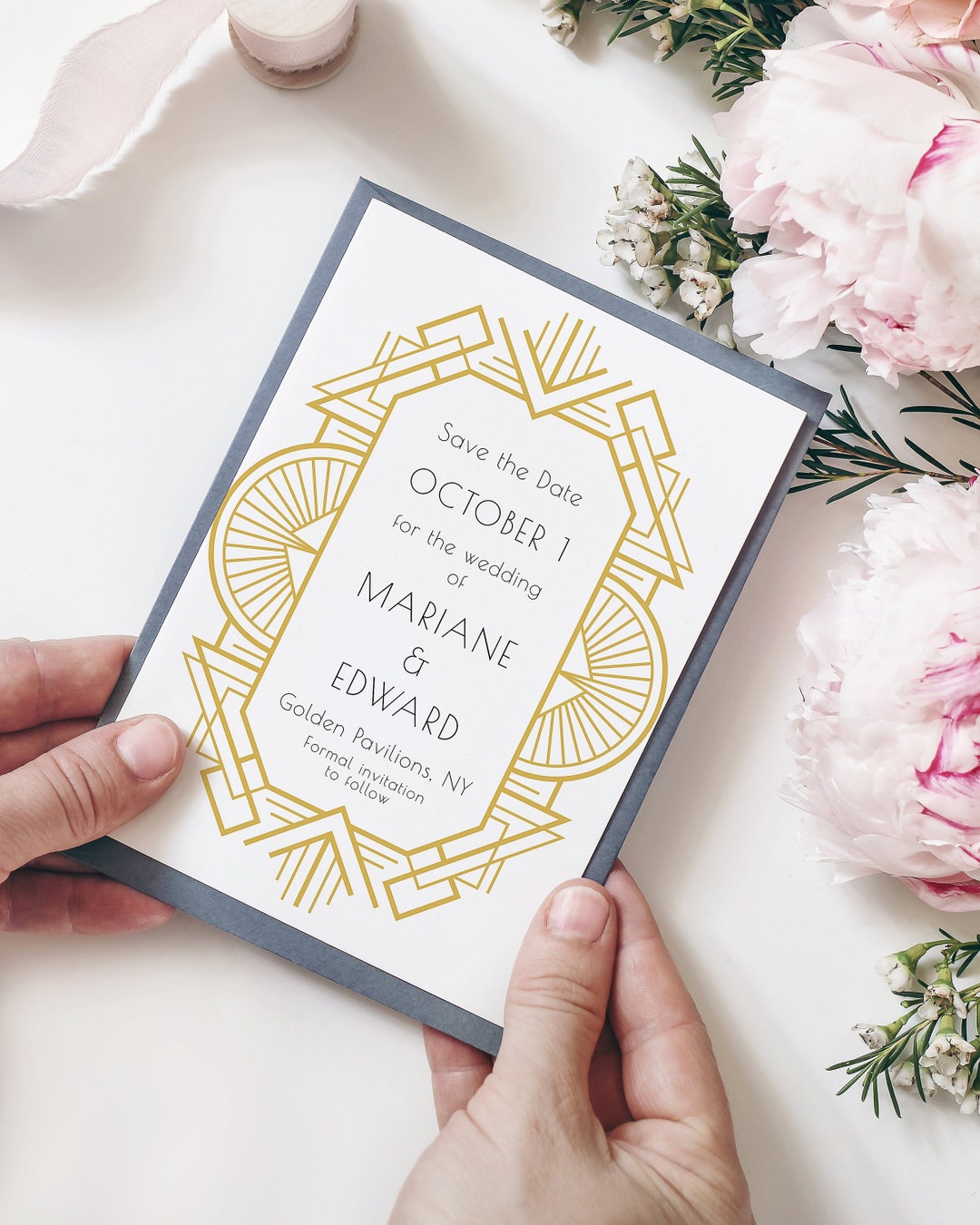 Art Deco Save the Date Card Template, Save the Date Template Download