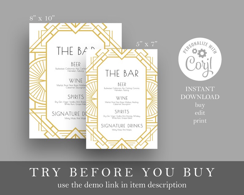 Custom Art Deco Printable Sign Template 1920s Sign Template - Etsy