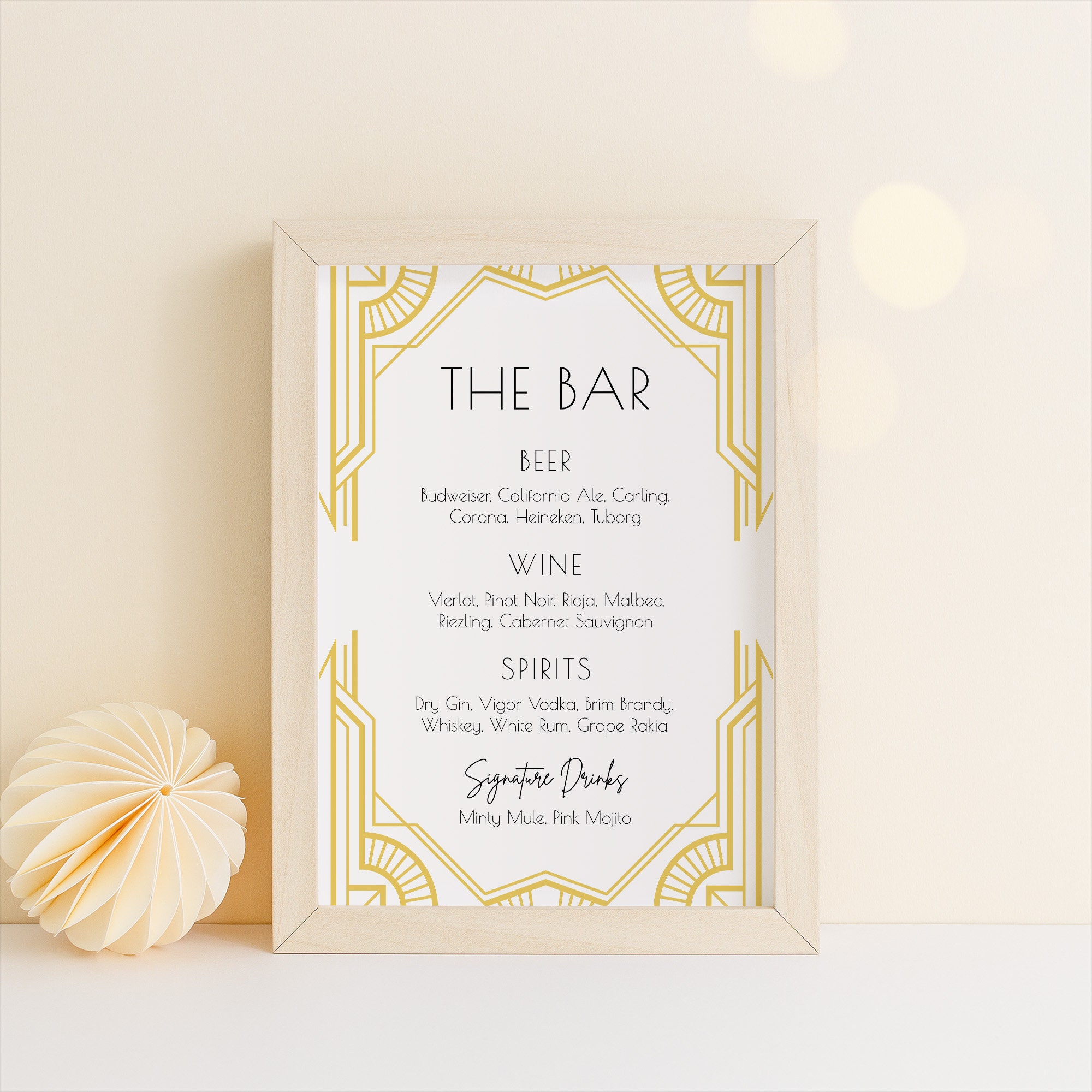 Modern Art Deco Bar Sign With Golden Geometric Frame in 2 Etsy