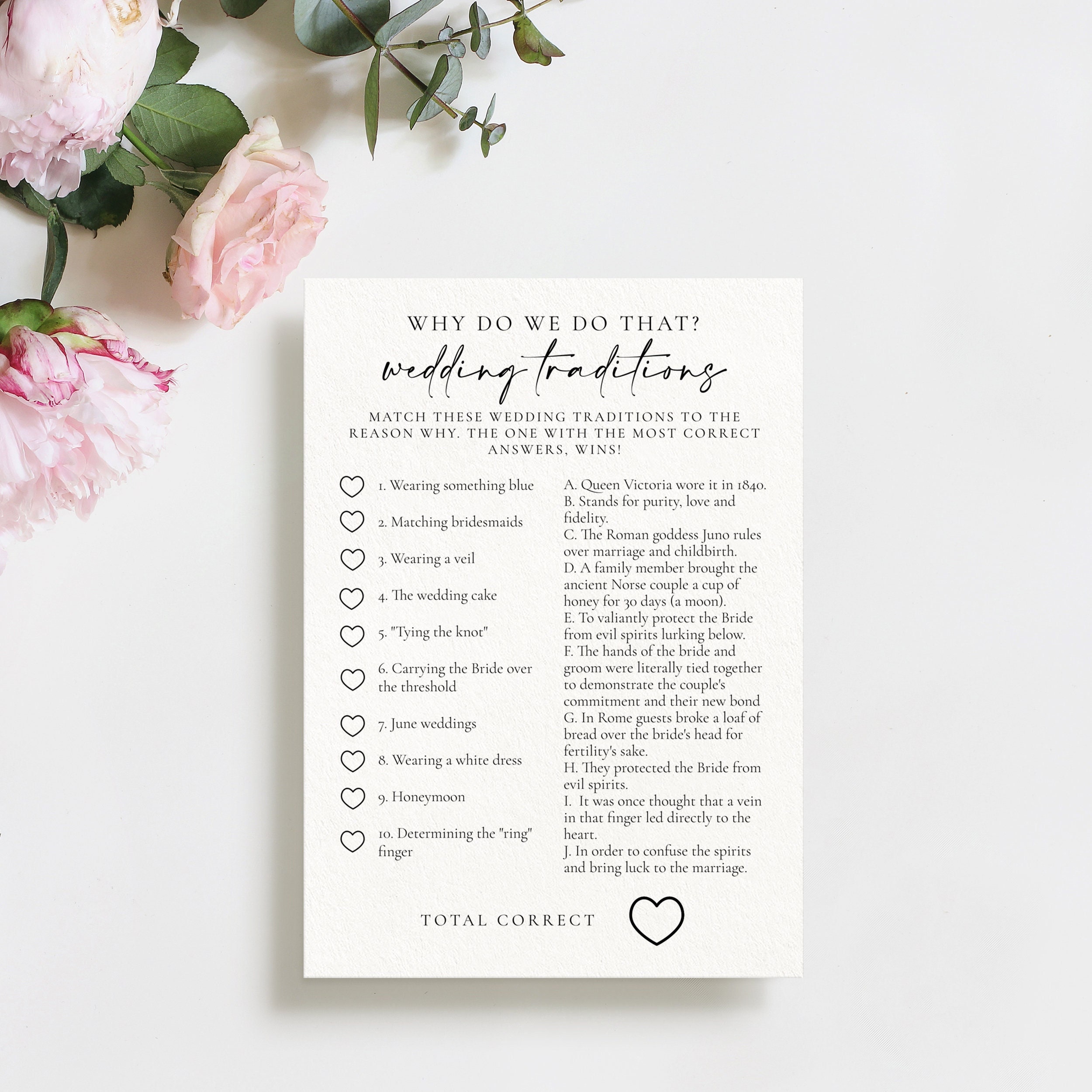 Wedding Traditions Bridal Shower Game Printable, Ready to Print Bridal